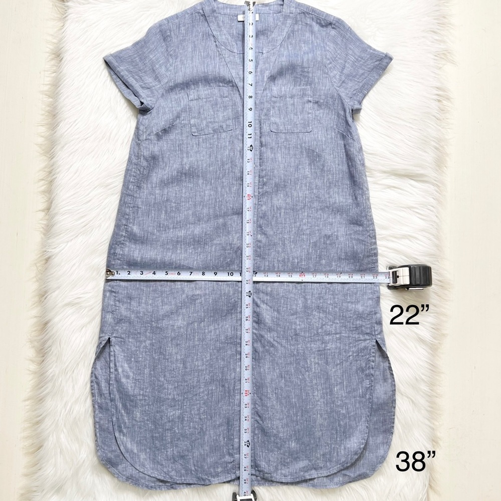 SOLD-J. Jill Blue Chambray Linen Short Sleeve Midi Shirtdress - Picture 9 of 9